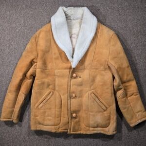 VTG Shearling Sheepskin Rancher Coat Wool Leather Western Marlboro Mens 44